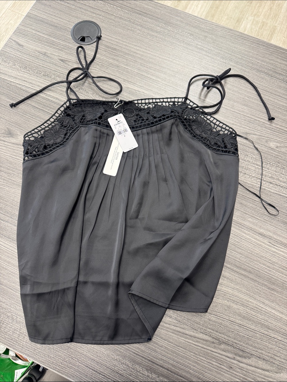 Express Black Crochet-Trim Pleated Cami